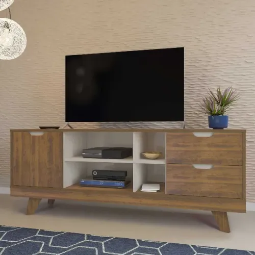 NOVO | Rack para TV até 65" Amadeirado 160cm 2 Gavetas Pés em MDF - Fazemos Entrega