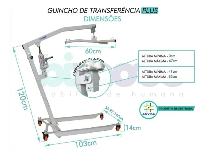 Guincho Elevador Transferência Plus Pessoas Acamadas 150kg