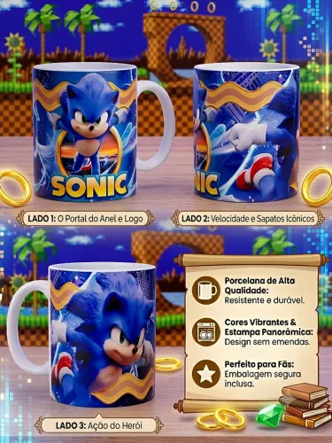 Caneca do Sonic 325ml de cerâmica PRODUTO NOVO