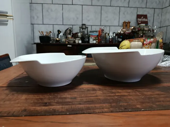 Saladeira de louça branca com abas (kit 2 peças)