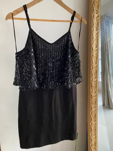 Vestido preto de lantejoulas, para festas,confortável e tecido leve