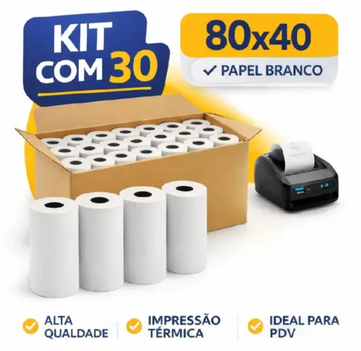 Bobina Térmica para cupom fiscal 80x40 caixa com 30