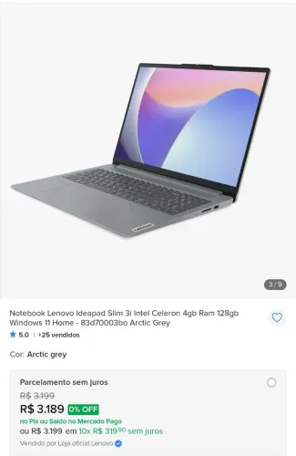 Notebook Lenovo slim 4g