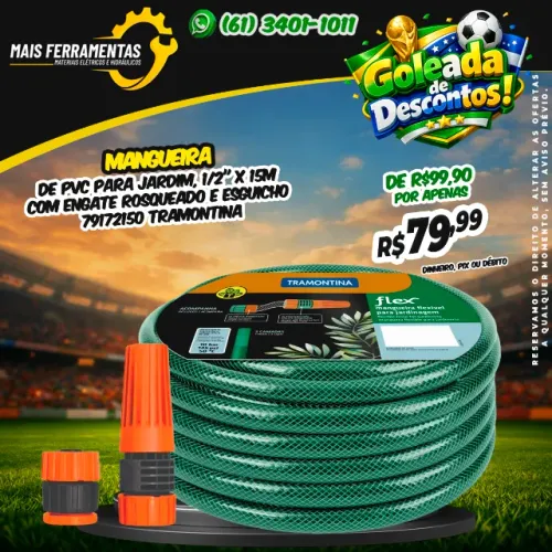 Mangueira de PVC para jardim, 1/2" x 15m com engate rosqueado e esguicho TRAMONTINA