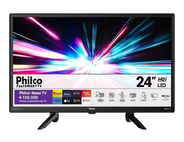  TV Philco 24" HD PTV24G5YR2CP Roku Wi-Fi HDMI USB Dolby Audio Preta