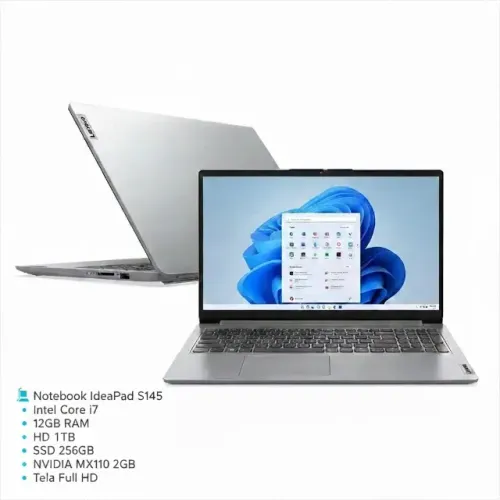 ?Notebook IdeaPad S145 | Intel Core i7 | 12GB RAM | HD 1TB | SSD 256GB | NVIDIA MX110 2GB