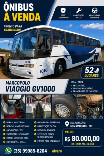 Ônibus Marcopolo Viaggio GV1000 52 Lugares - Pronto para Trabalhar - R$ 80 Mil
