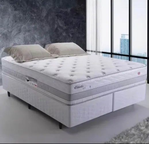 Base Box + Colchão Queen Size Herval Vitalle com Molas Maxpring 70x158x198 cm - Cinza/bran