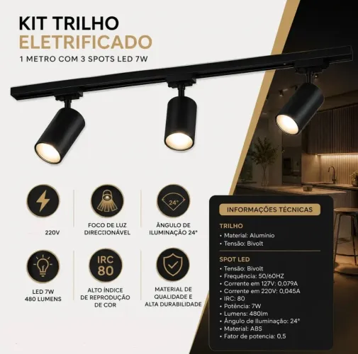 Luminária 3 Spot  trilho 