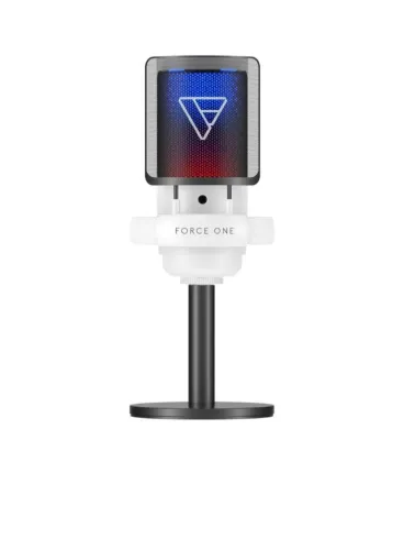Microfone Gamer Force One Hero Branco, RGB, Botão De Mute,USB,Cardicóide ou Unidirecional 