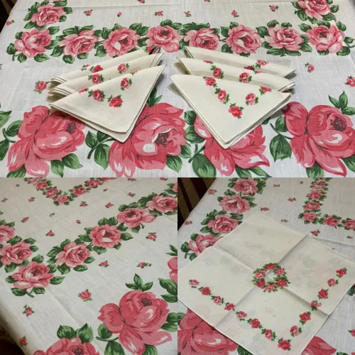 TOALHA DE MESA DE LINHO -FLORES - c/6 GUARDANAPOS
