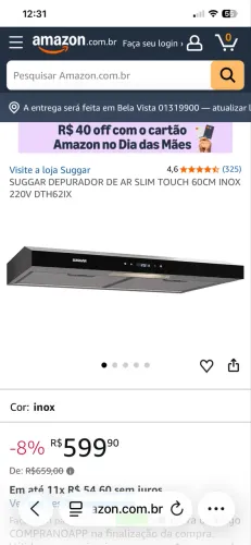 SUGGAR DEPURADOR DE AR SLIM TOUCH 60CM INOX 220V DTH62IX