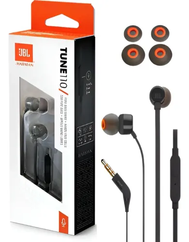 Fone De Ouvido JBL Intra-auricular Com Fio Tune 110 Preto Original 