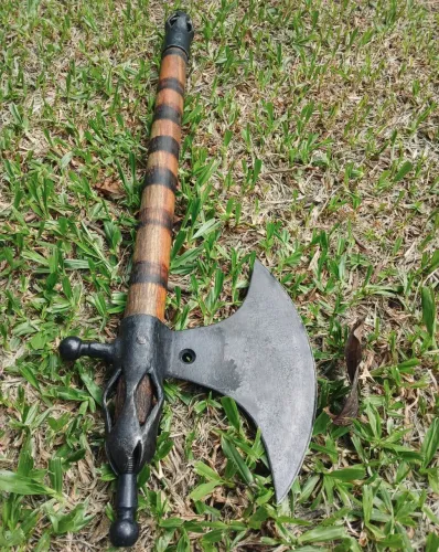 Machado Viking De Guerra Medieval Aço Carbono Cabo Madeira