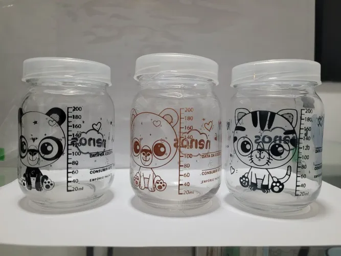 Potes de vidro para armazenar leite materno, 200 mL