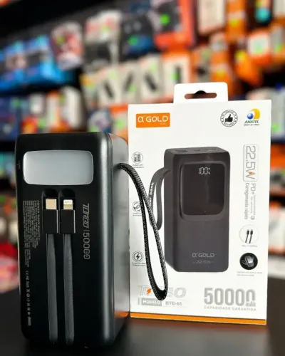 CARREGADOR PORTÁTIL TURBO 50.000 MAH GOLD BTE-61 ?R$ 200,00