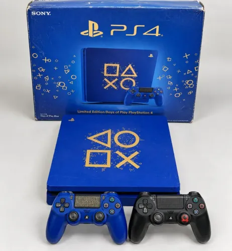 PS4 Slim Days of Play Edição Limitada 1TB + 2 Controles + Caixa Original