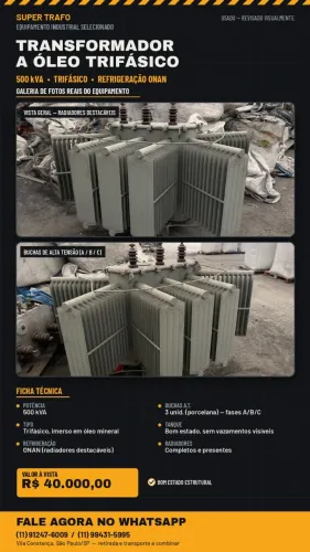 TRANSFORMADOR TRIFÁSICO A ÓLEO - 500 kVA