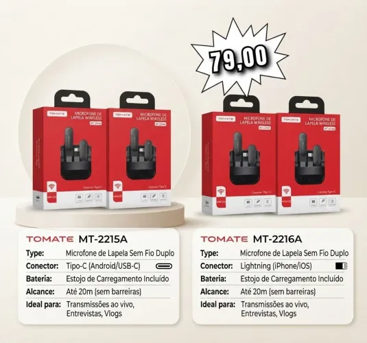 Microfone de lapela sem fio Tomate MT-2216A.