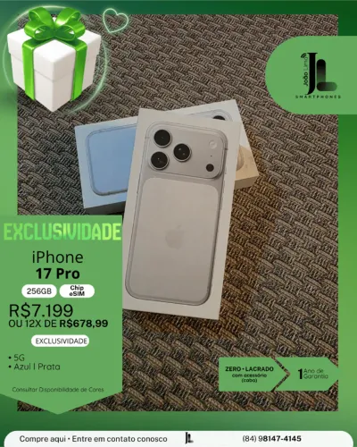 IPHONE 17 PRO, 5G, 256GB, CHIP ESIM, LACRADO, LANÇAMENTO!