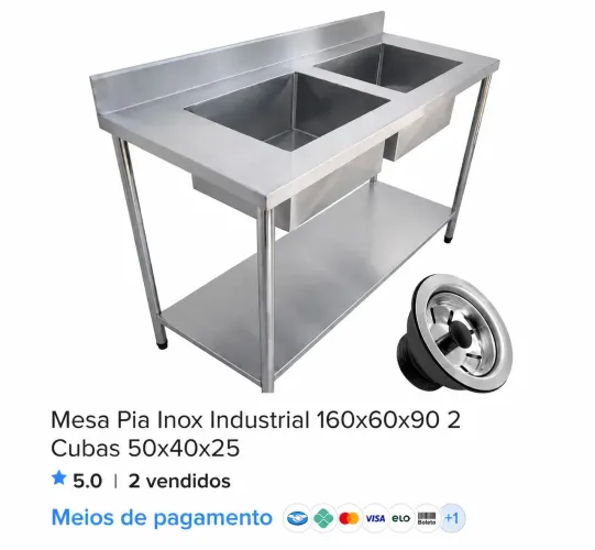 Pia Inox Industrial SEMI NOVA com 2 cubas