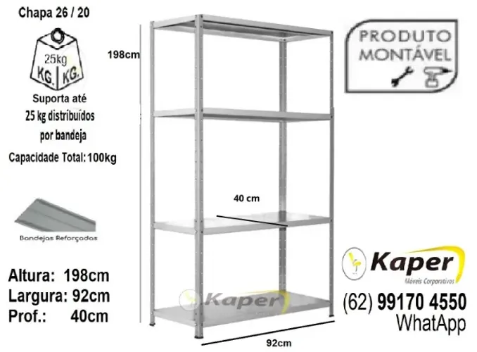 Estante de aço / prateleira de Aço profundidade 40cm 4B cinza( nova ) Leia o anúncio ! !