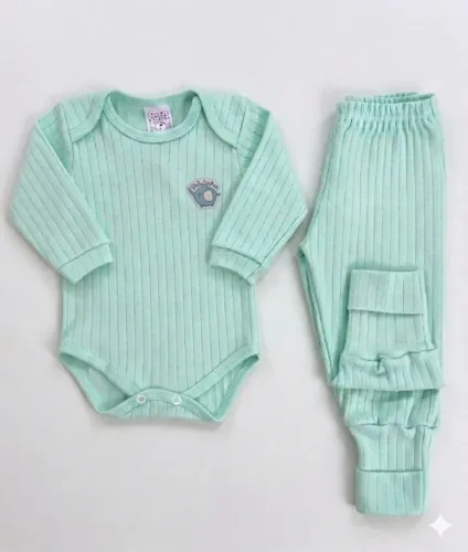 CONJUNTO BEBÊ BODY E MIJÃO CANELADO VERDE PT4079