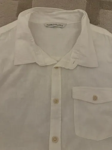 Blusa de manga curta botão - tamanho 13/14 - off white - linho.