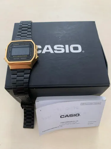 Promoção Casio Vintage Black Gold A168WG