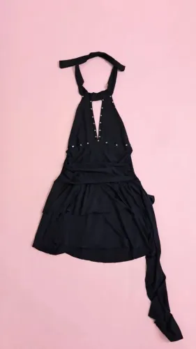 Vestido Preto Frente Única com Tachas Y2K - Tamanho P/M