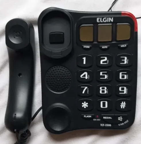Aparelho de telefone fixo, marca Elgin, modelo TCF-2300, com viva voz, com bloq