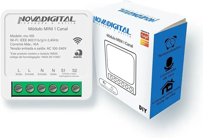 Interruptor Relé Módulo Automação Wi-Fi DIY 1 Canal 16A Inteligente NovaDigital Mini MS-10