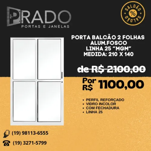 Porta de correr 2 folhas alumínio fosco "MGM"