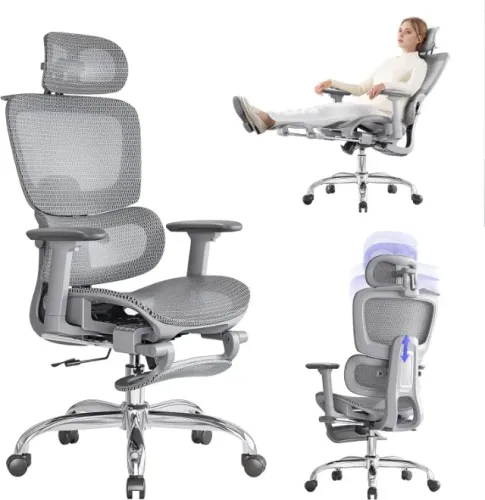 LarkLeaves Cadeira Ergonômica de Escritório em Tela Mesh Cinza L10