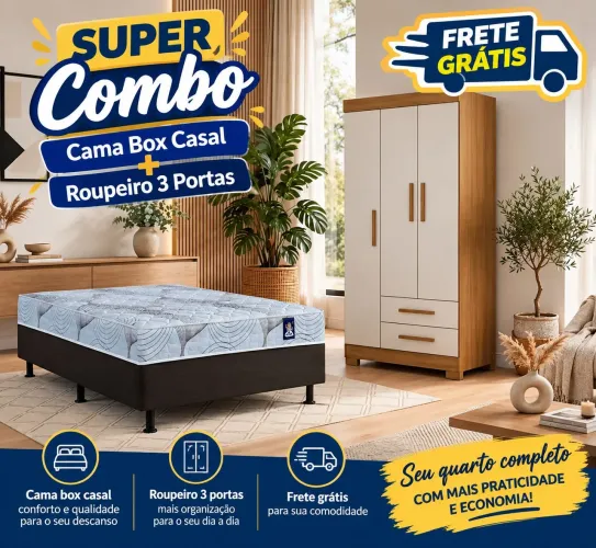 Super Combo de Cama box casal+Roupeiro 3 portas!!