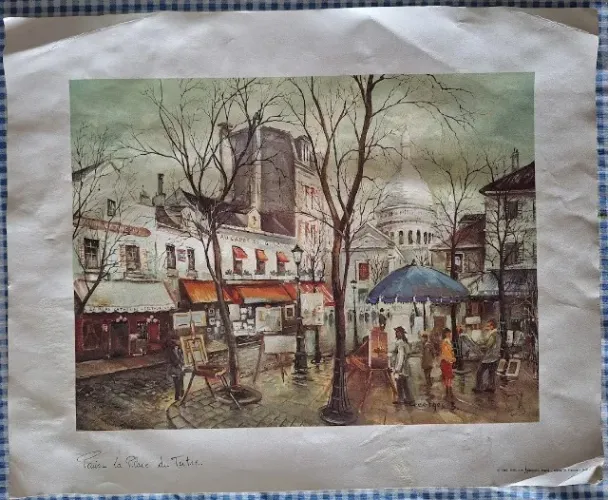 Litografia vintage "Paris - La Place du Tertre"