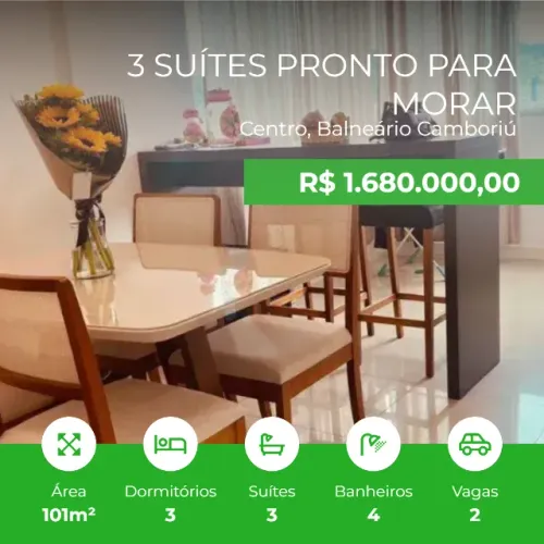3 suítes 2 Vagas Pronto para morar em Balneário Camboriú 4 Banheiros Churrasqueira Carvão