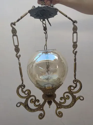 Lustre Antigo Clássico em Bronze + Pendente Menor - Peça Rara e Robusta (~4kg)