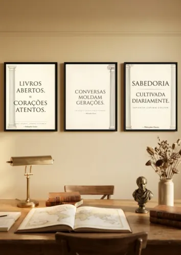 Kit 3 Quadros Decorativos Educação Clássica
