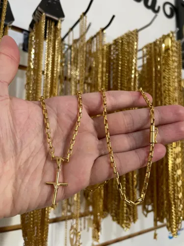 Corrente Masculina Moeda Antiga Banhada A Ouro