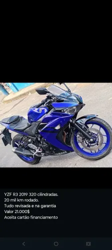 YZF R3 321 cilindradas 2019 semi nova com baixa quilometragem.