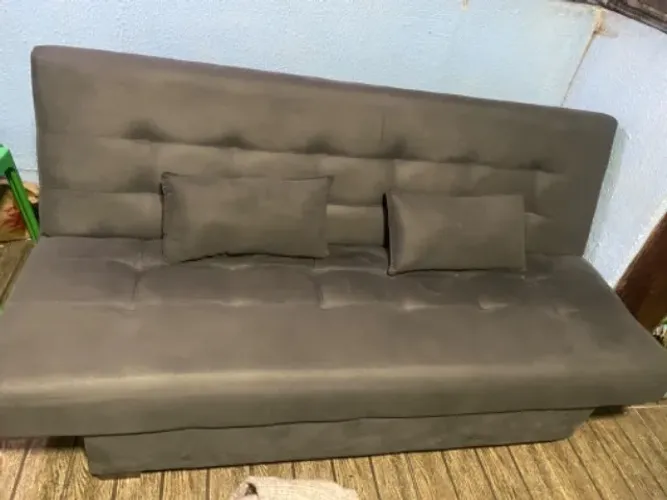 Sofá-cama 3 Lugares Casal Reclinável Veludo Cinza Matrix Laila