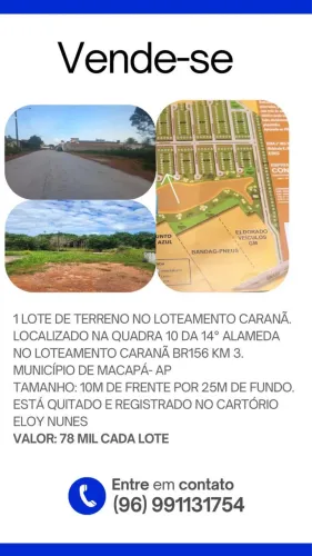 1 LOTE NO LOTEAMENTO CARANÃ