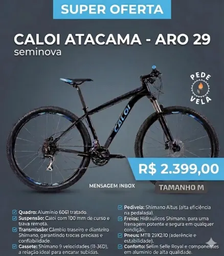 Caloi Atacama MTB Aro 29 Tam M 27 Velocidades 