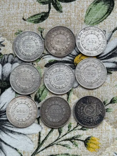 Lote 9 moedas 1000 réis