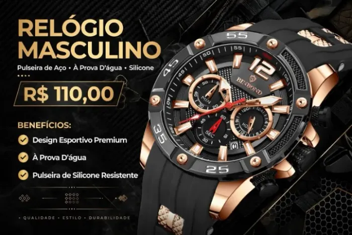 Relógio Masculino Pulseira De Aço À Prova D'água Silicone