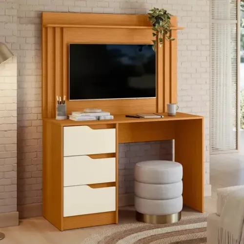 Escrivaninha 3 Gavetas com Painel d. para TV até 42" - DIVIDIMOS EM ATÉ 10X SEM JUROS
