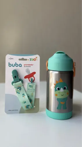 Kit buba Garrafa térmica+prendedor chupeta 