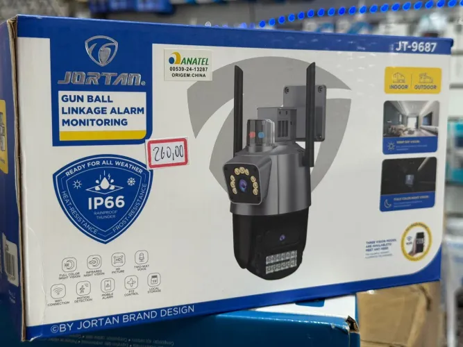Camera Ip Jortan 2 Lentes Com Com Sirene E Alarme Icsee Wifi Prata<br>