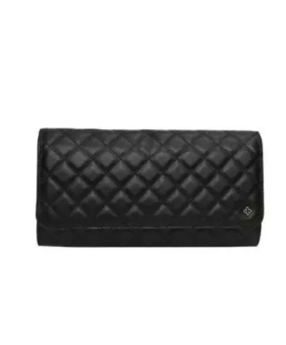 Bolsa Clutch de Couro Matelassê - Preta - A18 x L28 x P5cm - Capodarte
